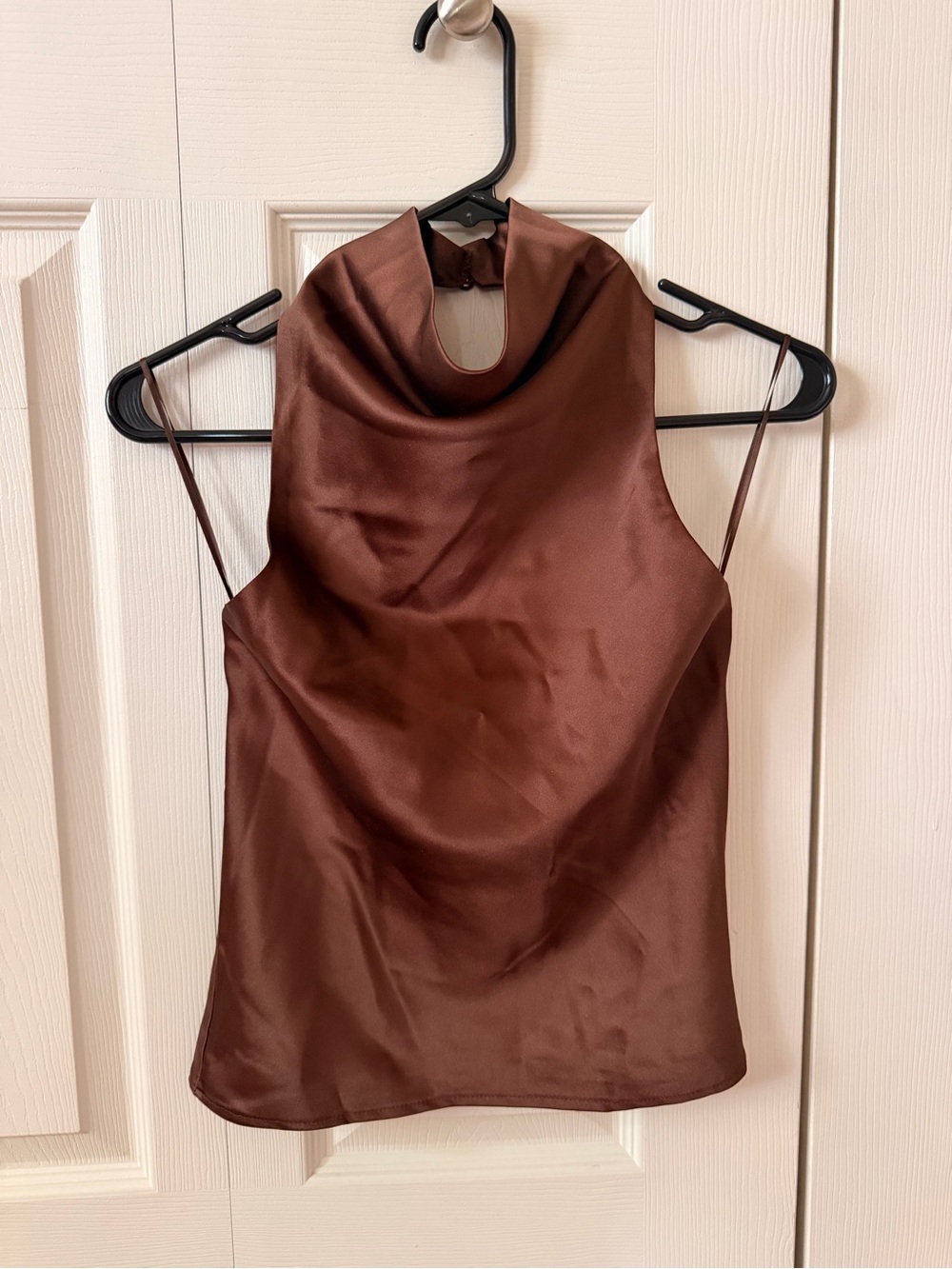 Satin Cowl Neck Camisole in Chocolate Brown